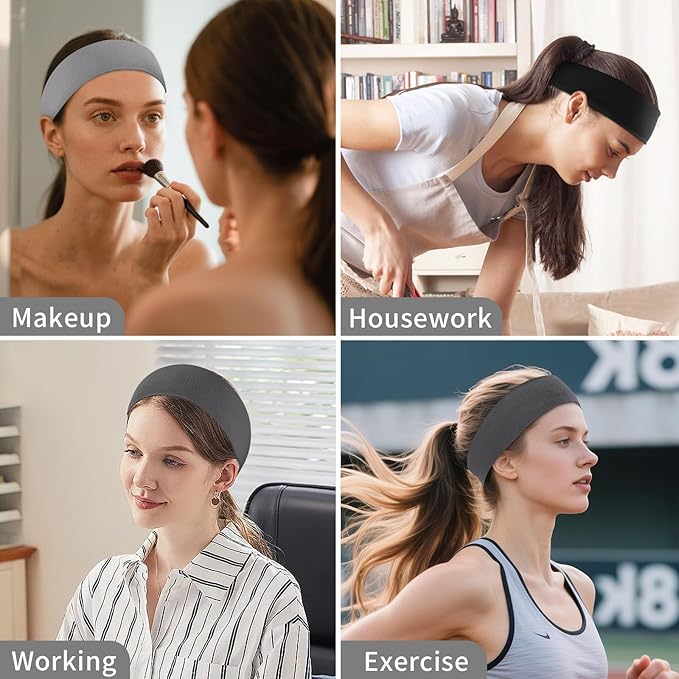 Panleding 12 Pack Sports Headbands for Women, Non-Slip Elastic Soft Hair Bands, Fashion Hair Warp for Workout, Yoga, Running, Fitness (3 Neutral Colors)