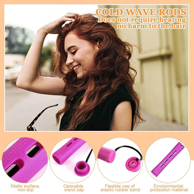 68 Pcs Hair Perm Rods Set - 6 Sizes Plastic Cold Wave Rods with Rat Tail Combs Hair Styling Clips, Perming Rods for Long Short Natural Hair Hairdressing Tools
