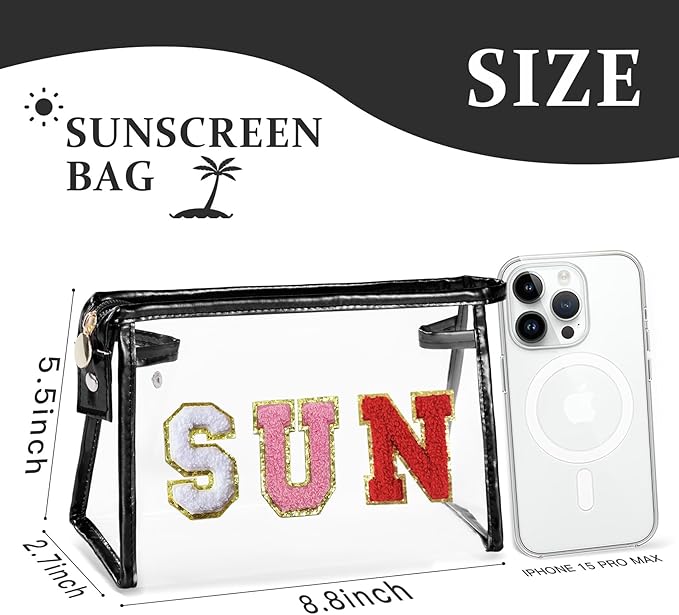 COSHAYSOO Sunscreen Bag Clear Makeup Toiletry Pouch Beach Vacation Essentials for Women Teen Girls Easter Basket Stuffers Gifts Summer Pool Travel Must Have Accessories Waterproof Stuff