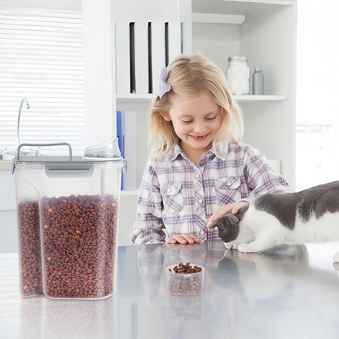 5Lbs Airtight Cat Dog Food Storage Container with Upgraded Large Nozzle BPA-Free, Pet Food Storage Containers for Rice, Grain, Pet Food, Flour, Dog Treat Storage (Clear Grey, 5L-1pack)