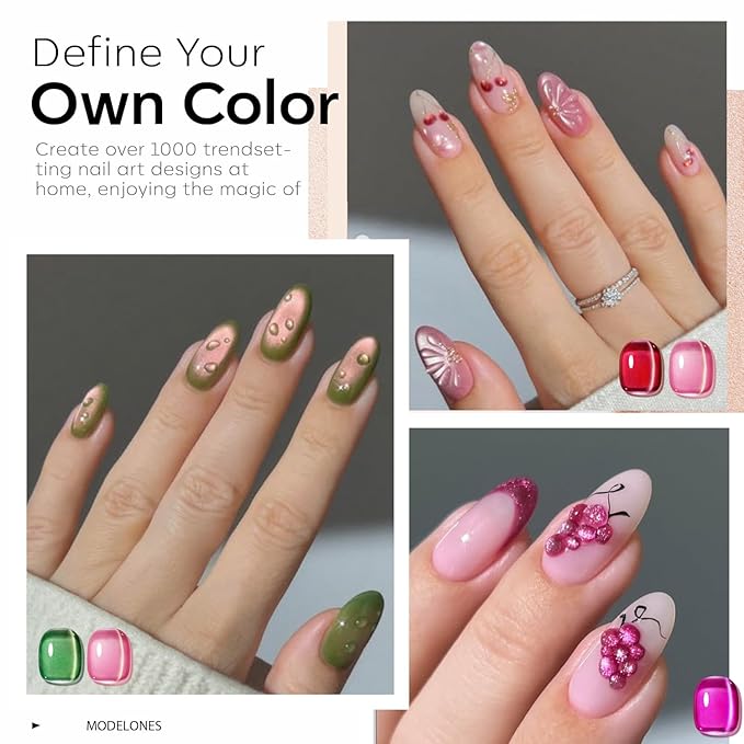 modelones Cat Eye Gel Nail Polish Set, 6 Colors Orange Neon Galaxy Hot Pink Grape Purple Red Green 9D Cat Eye Glitter Gel Polish with Magnet LGBT Fruit Theme Soak Off Led DIY Gift Unisex