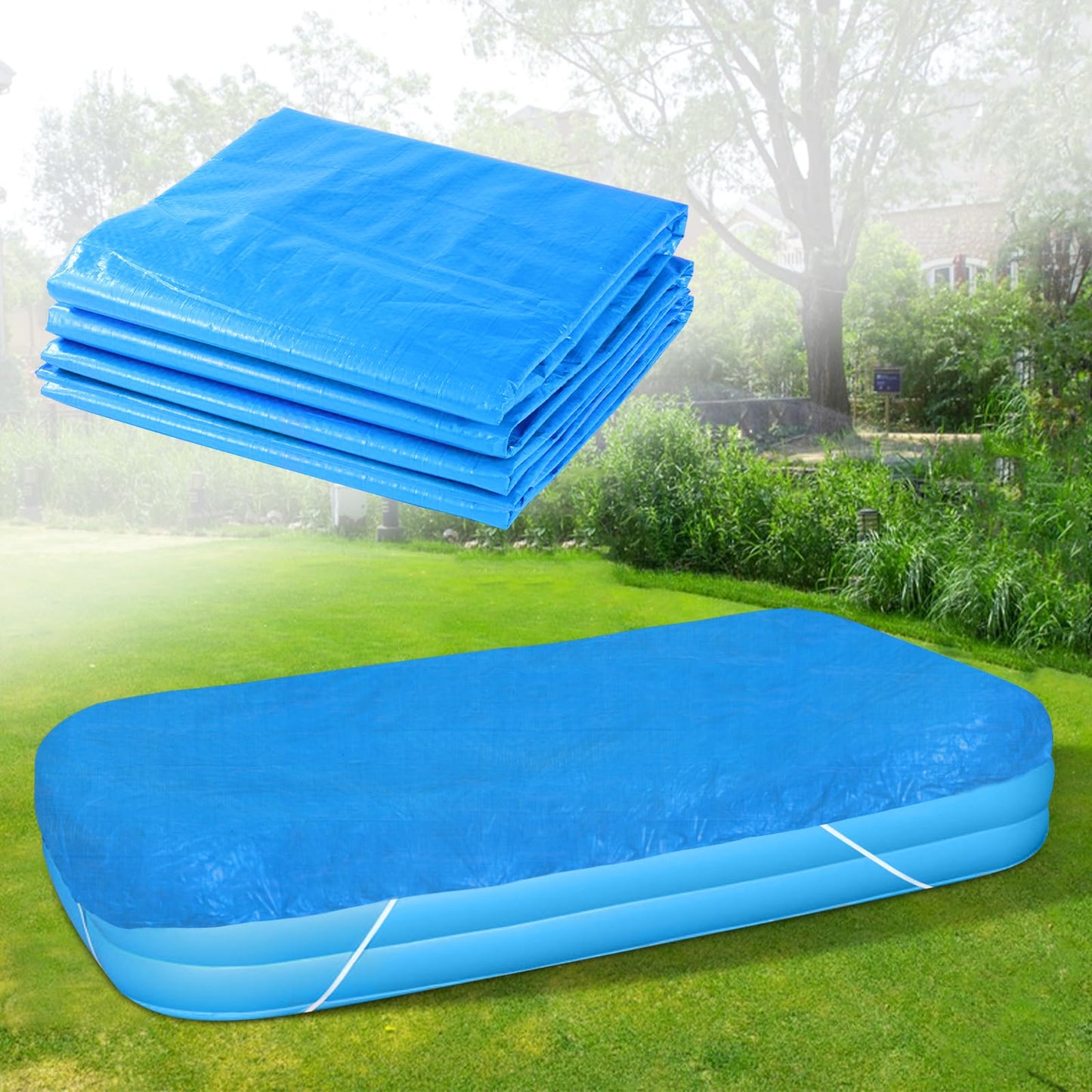 6.7 × 10 FT Rectangular Pool Cover,Inflatable Swimming Pool Cover Fits Under 120"x80" Above Ground Pools,Rectangle Above Ground Swimming Pool Cover with Adjustable Drawstring