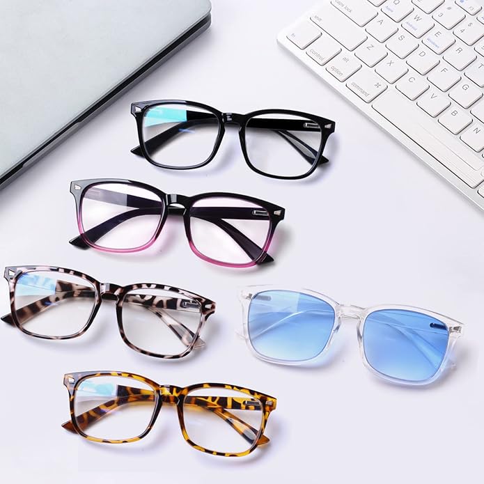 VIDEBLA 5 Pack Blue Light Blocking Reading Glasses,Spring Hinge Readers for Women Men,Anti UV Ray Filter Nerd Eyeglasses