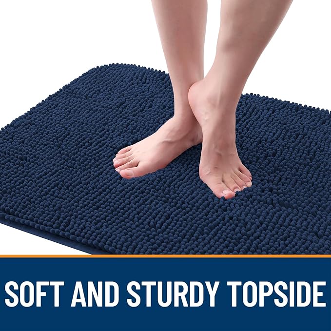 OLANLY Dog Door Mat for Muddy Paws 59x35, Absorbs Moisture and Dirt, Absorbent Non-Slip Washable Doormat, Quick Dry Chenille Mud Mat for Dogs, Entry Indoor Entryway Carpet for Inside Floor, Dark Blue