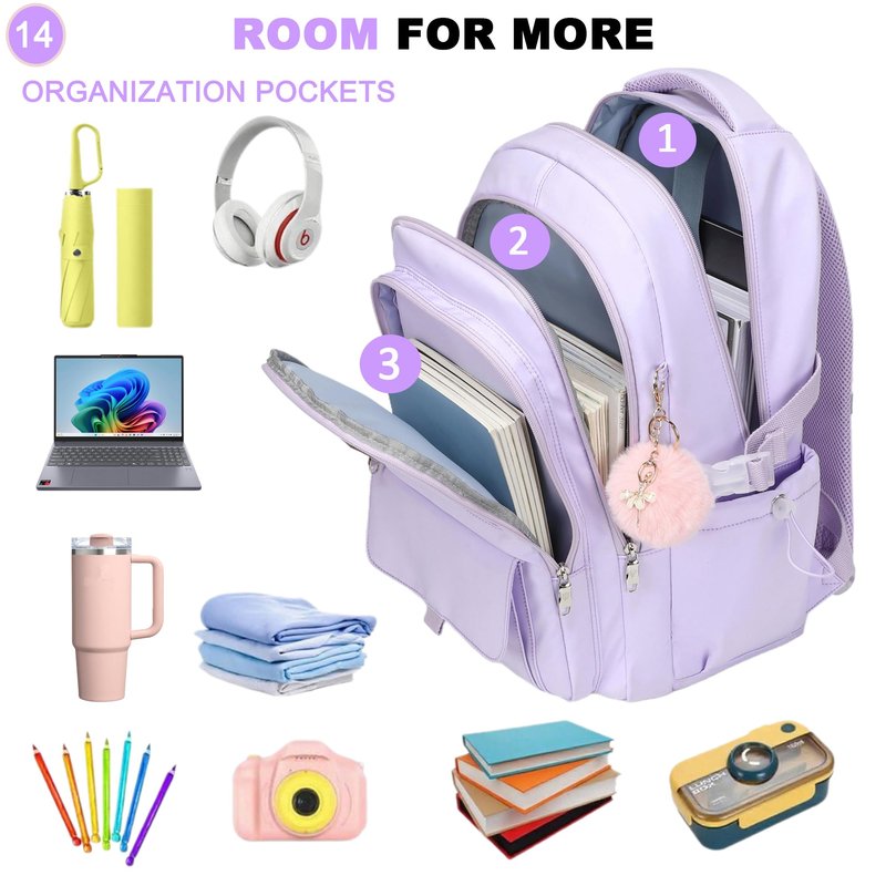 YOJOY Laptop Backpack 15.6 Inch College Backpacks for Women, School Backpack for Girls,Students Aesthetic Anti Theft Travel Daypack Large Bookbags Middle High School Back Pack(Purple)
