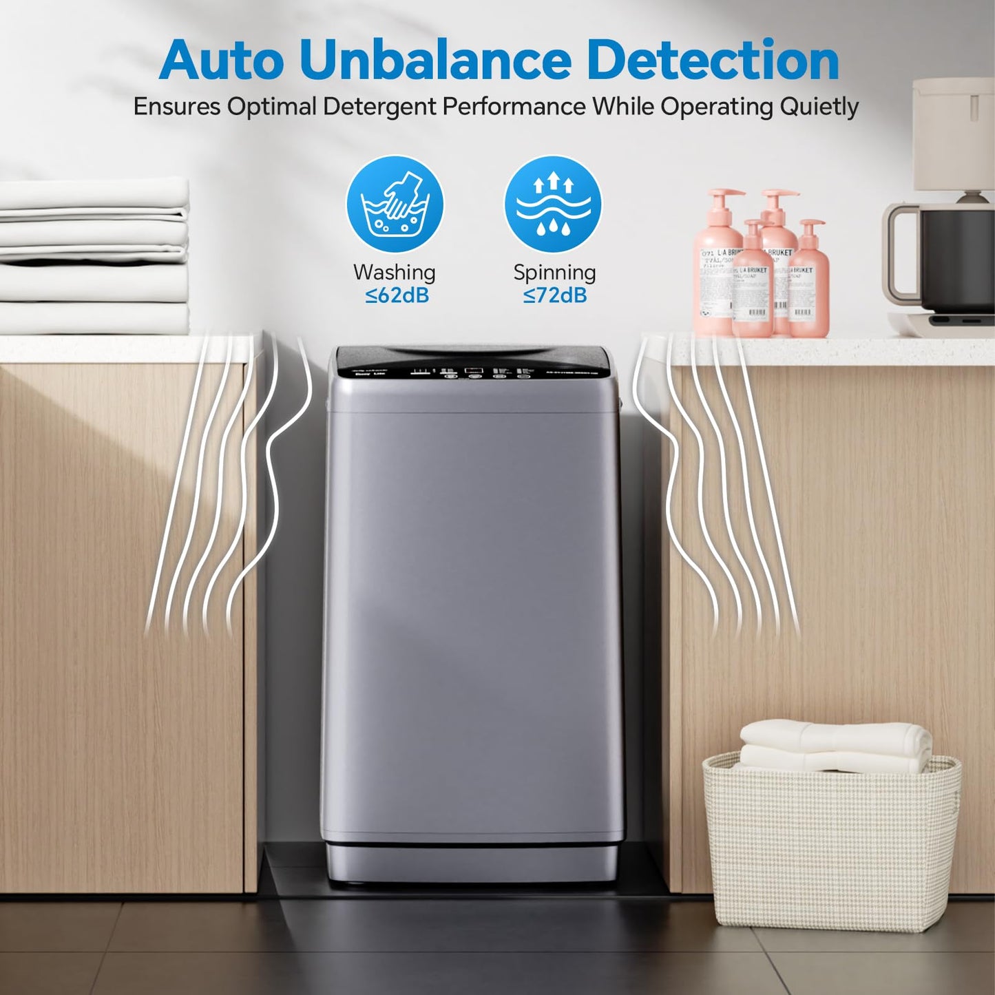 OLIXIS Portable Washing Machine, 7.7 lbs Full-Automatic Compact Laundry Washer, Stainless Steel Drum, 10 Wash Cycles, Auto-Balance Detection, LED Display, Mini Washer for Home, Apartment, Dorm, White