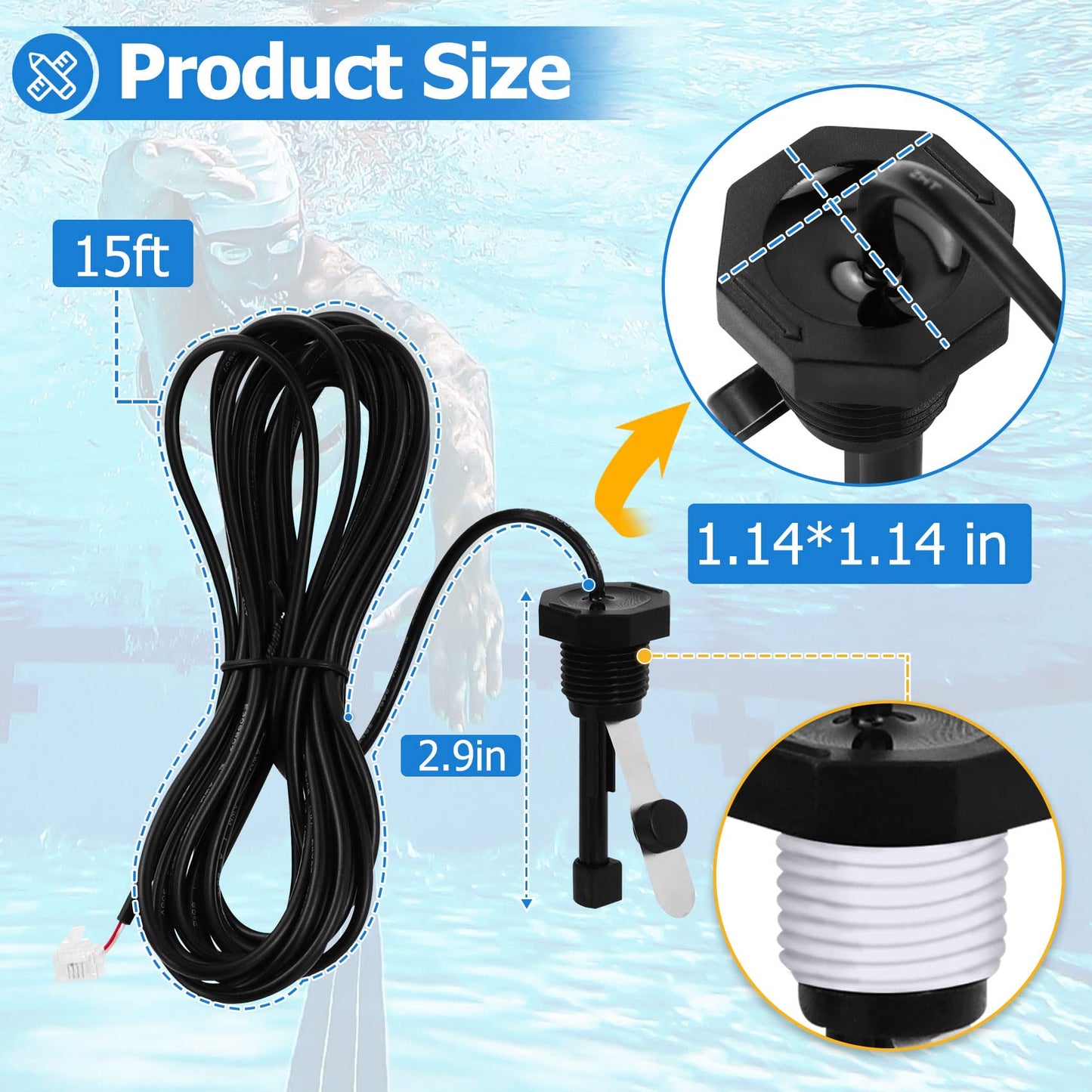 Cooouds GLX-FLO-RP Flow Switch Assembly for All Hayward Goldline Aquarite Salt Systems, Metal Induction Structure Pool Flow Sensor Suitable Hayward Salt Cell & Chlorine Generator with 15-Feet Cable