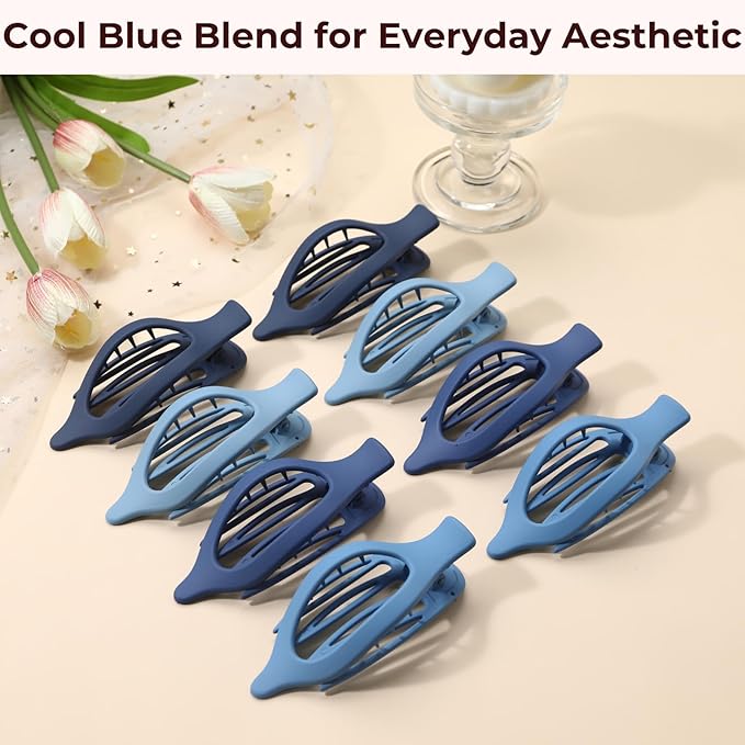 8 Pack Blue Flat Hair Clips – Matte Large French Blue Claw Clips for Women & Girls, No-Slip Strong Hold Gradient Barrettes for Thick or Thin Hair, Summer Beach Aesthetic Styling Accessories