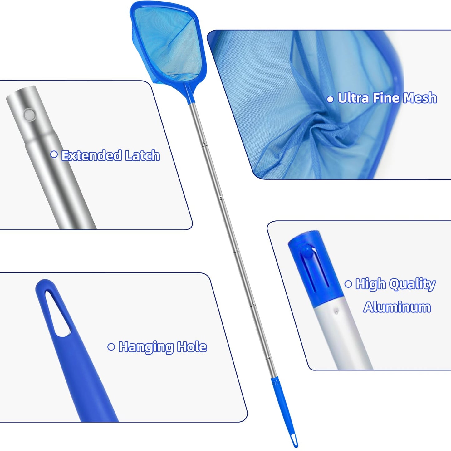 ROMIVO Hot Tub Pool Skimmer Net with Pole for Above Ground Inground Pool, Fine Mesh Pool Net Skimmer for Hot Tub Spa Fountain Pond, Pool Nets for Cleaning Length 31.7'' to 5.7 FT