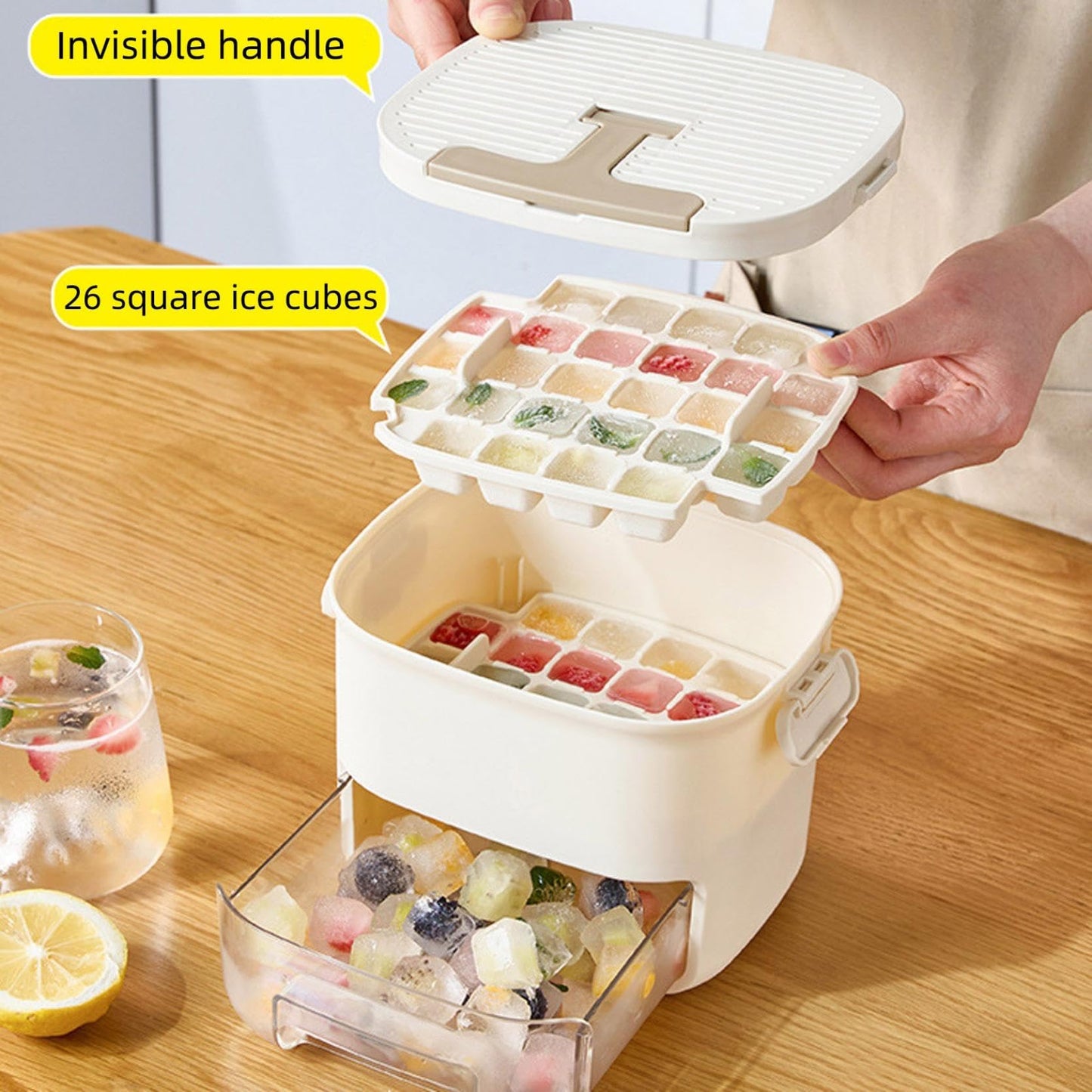 Portable ice Maker for Freezer,countertop ice Maker Machine with Handle,48 Grid ice Making Box for Household,one-Touch Operation ice Cube Mold Plastic ice Bucket for Home Office Outdoor (Green)