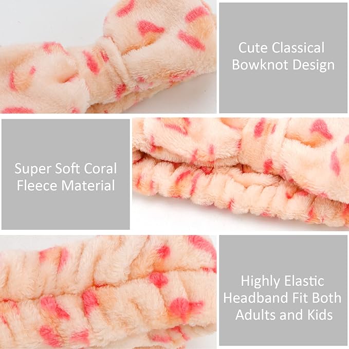 12PCS Spa Headband and Wristbands for Face Washing - Super Cute Soft Microfiber Makeup Headband with Highly Absorbent Elastic Bow Skincare Bands for Women and Girls