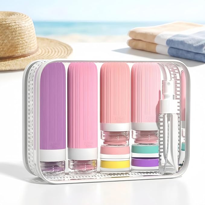 Vitog 16 Pack Travel Bottles for Toiletries, TSA Approved Leak Proof Silicone Squeezable Travel Containers for Toiletries, Refillable Travel Accessories for Conditioner, Shampoo, Lotion & Body Wash