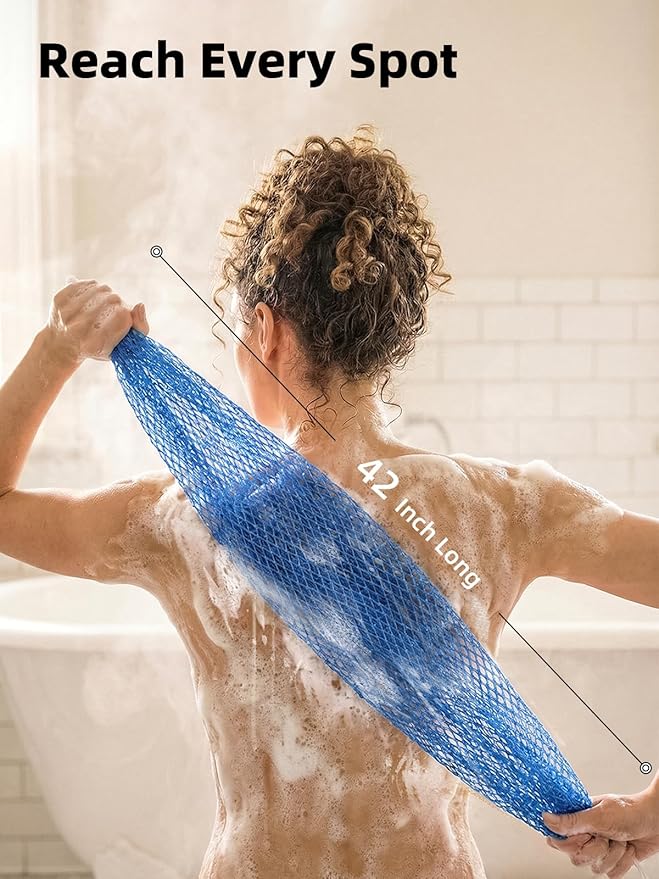 Cleangor 2Pcs African Net Sponge Authentic with Knots - Exfoliating Body Scrubber for All Skin Types, African Bath Sponge, Wash Cloth, Gentle Exfoliation Shower Rag for Women Daily Use (Blue & Purple)