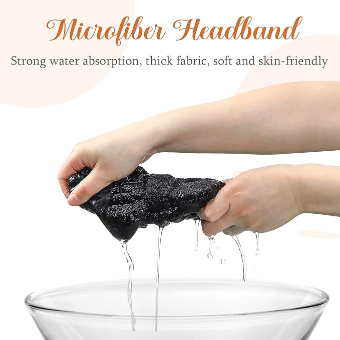 Hicarer 3 Pieces Towel Headbands for Women Makeup Spa Headband for Washing Face Shower (Black)