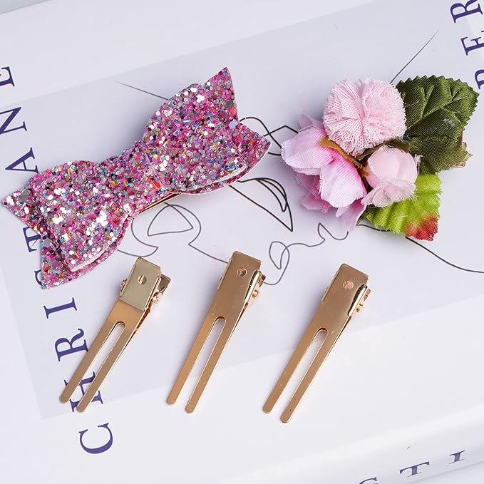 Wobe 1.8" Hairdressing Double Prong Curl Clips, 50pcs Metal Alligator Clips Hairpins for Hair Bow Great Pin Curl Clip, Styling Clips for Hair Salon, Barber (Gold)