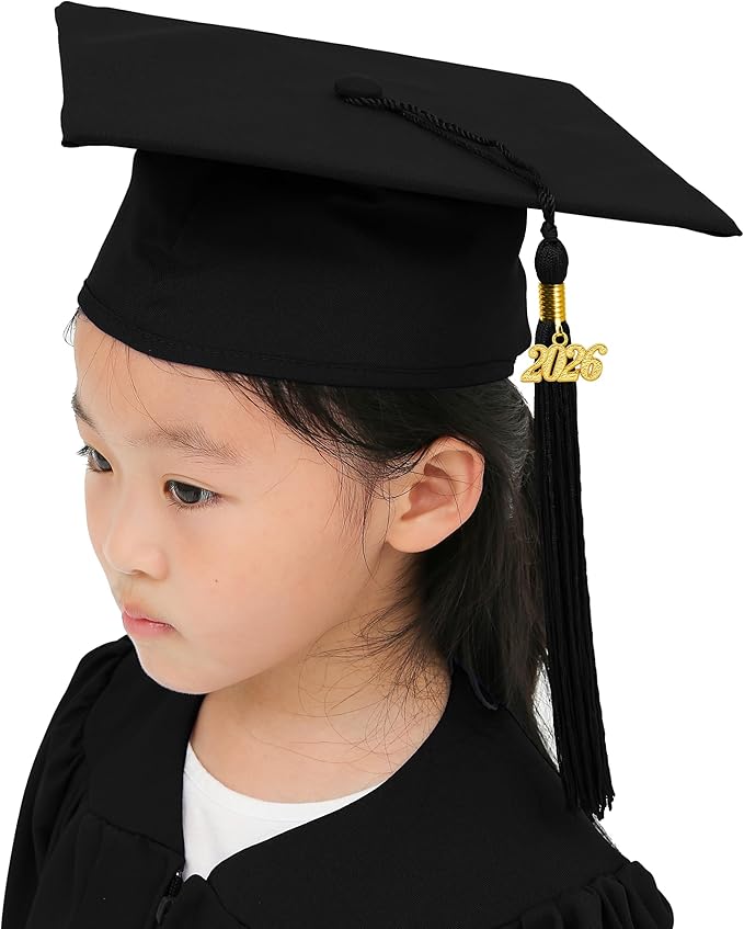 GraduationMall Matte Kindergarten & Preschool Graduation Cap for Kids with 2026 Tassel Black