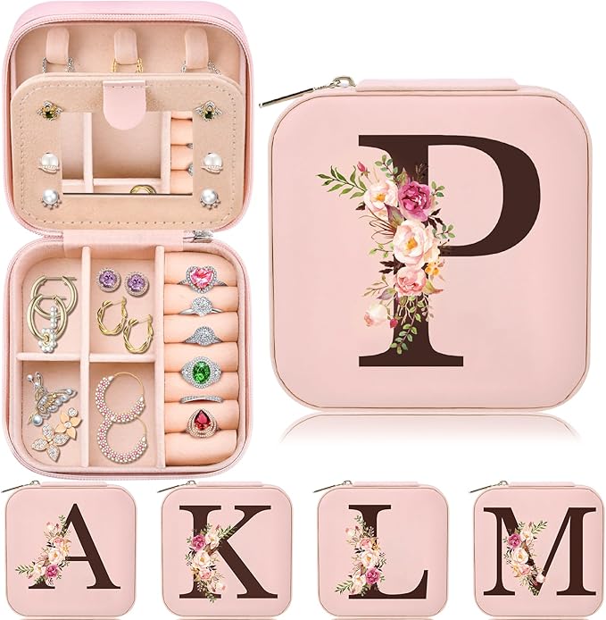 Travel Jewelry Case for Women, Travel Jewelry Box Organizer Personalized Pink Gifts for Girls Wife Mom, Gift for Friend Sister Grandma Aunt