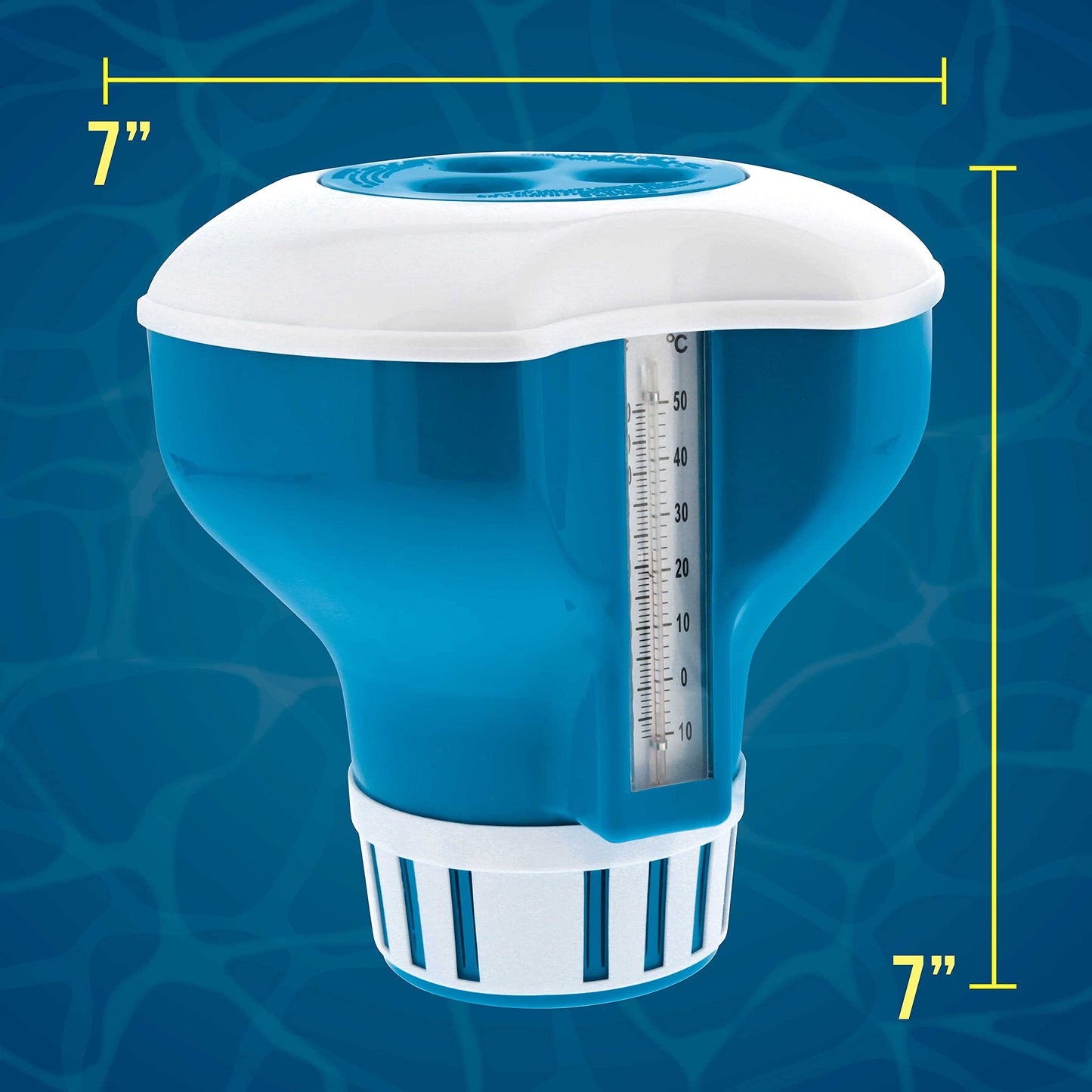 U.S. Pool Supply Large Pool Floating Chlorine Chemical Dispenser with 120° F Thermometer, 7" Diameter - Holds 3" Tablets - Adjustable Chemical Delivery Pool Maintenance Floater - Spa, Hot Tub
