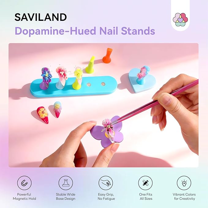 SAVILAND Nail Stand for Press Ons: Cat Eye Magnetic for Nail 3 Set Strong Magnetic Nail Holder for Painting Nails Acrylic Nail Stand 200 Double-Sided Tapes Fake Nail Holder for Practice False Nail DIY