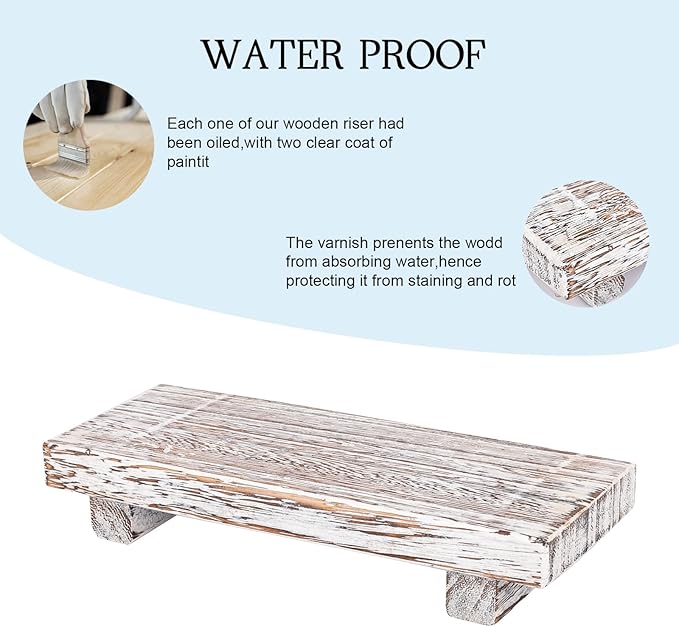 zoocatia Small Wood Tray Pedestal Stand Farmhouse Bathroom Decor Decorative Wooden Riser Kitchen Soap Dish Holder for Vanity, Counter, Sink, Retro White
