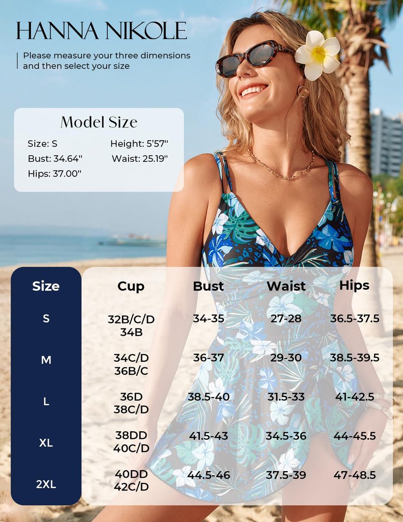 Hanna Nikole Tummy Control Swimwear One Piece Slimming Vintage Swimsuit Womens Ruched Push Up Bathing Suit Black Blue Floral XL