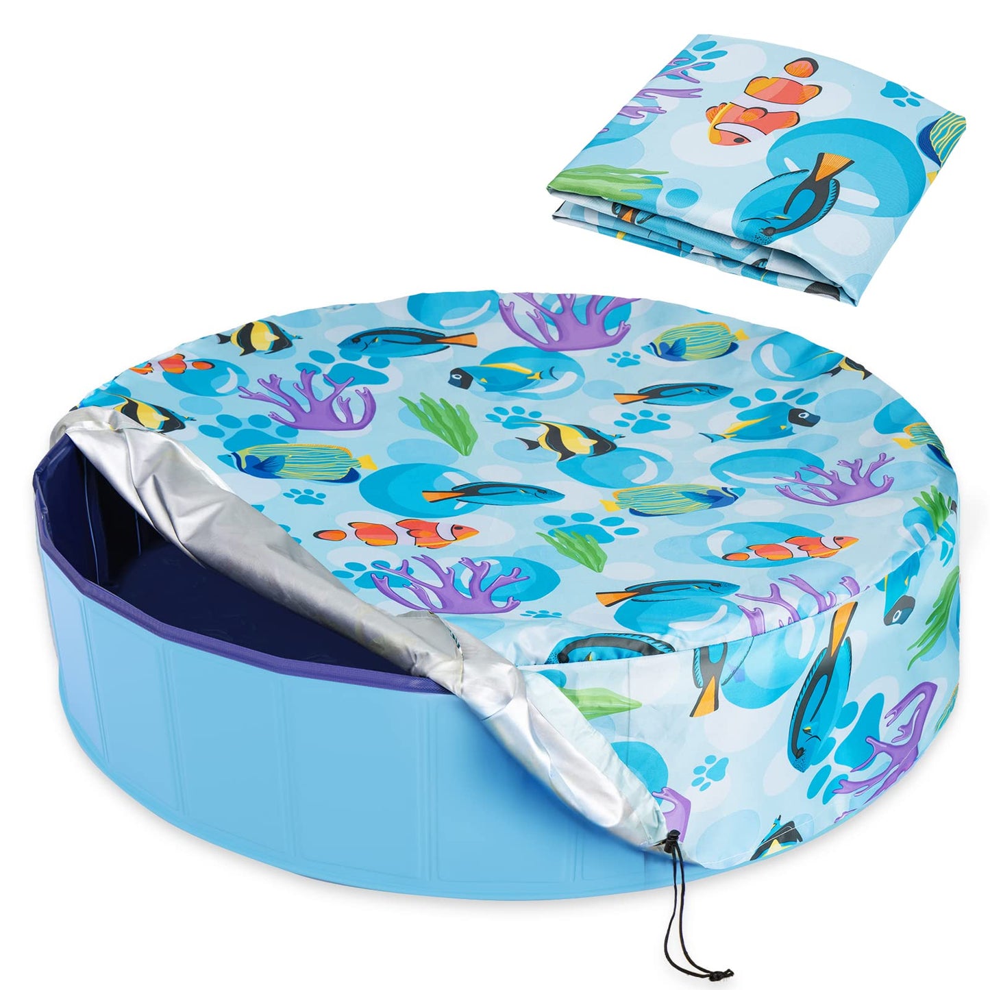 Ladadee Foldable Round Dog Swimming Pool Cover, for 32 "/63“/48” Collapsible Outdoor Tub, PVC Coating Waterproof and UV Protection, Leakproof Washable Kiddie Pet Small Paddling Bath Accessories