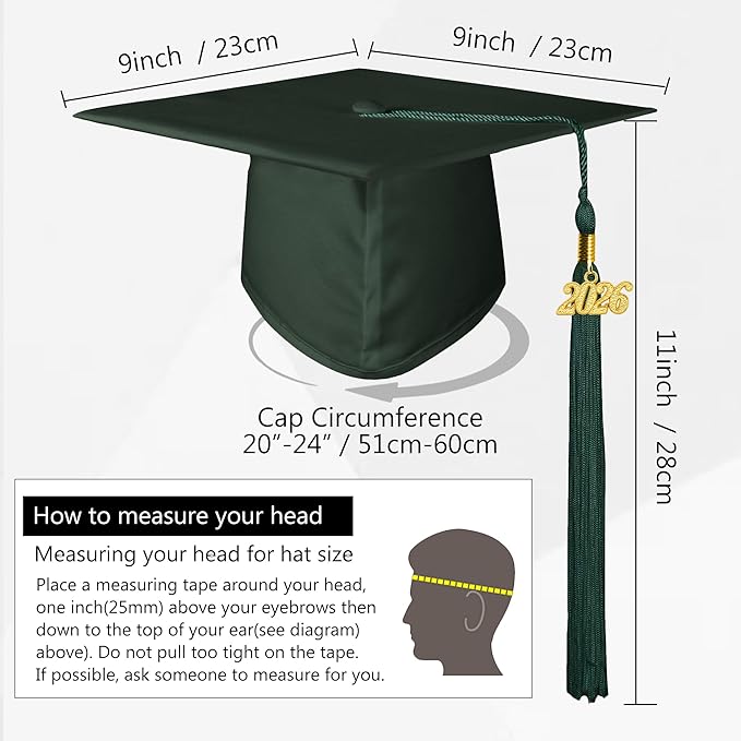GraduationMall Matte Graduation Cap with 2026 Tassel for High School & Bachelor