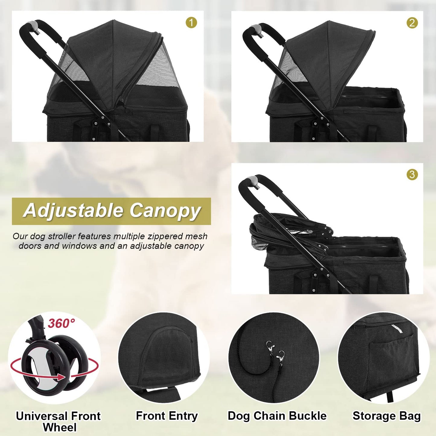 BestPet Pet Stroller Premium 3-in-1 Multifunction Dog Cat Jogger Stroller for Medium Small Dogs Cats Folding Lightweight Travel Stroller with Detachable Carrier, Black