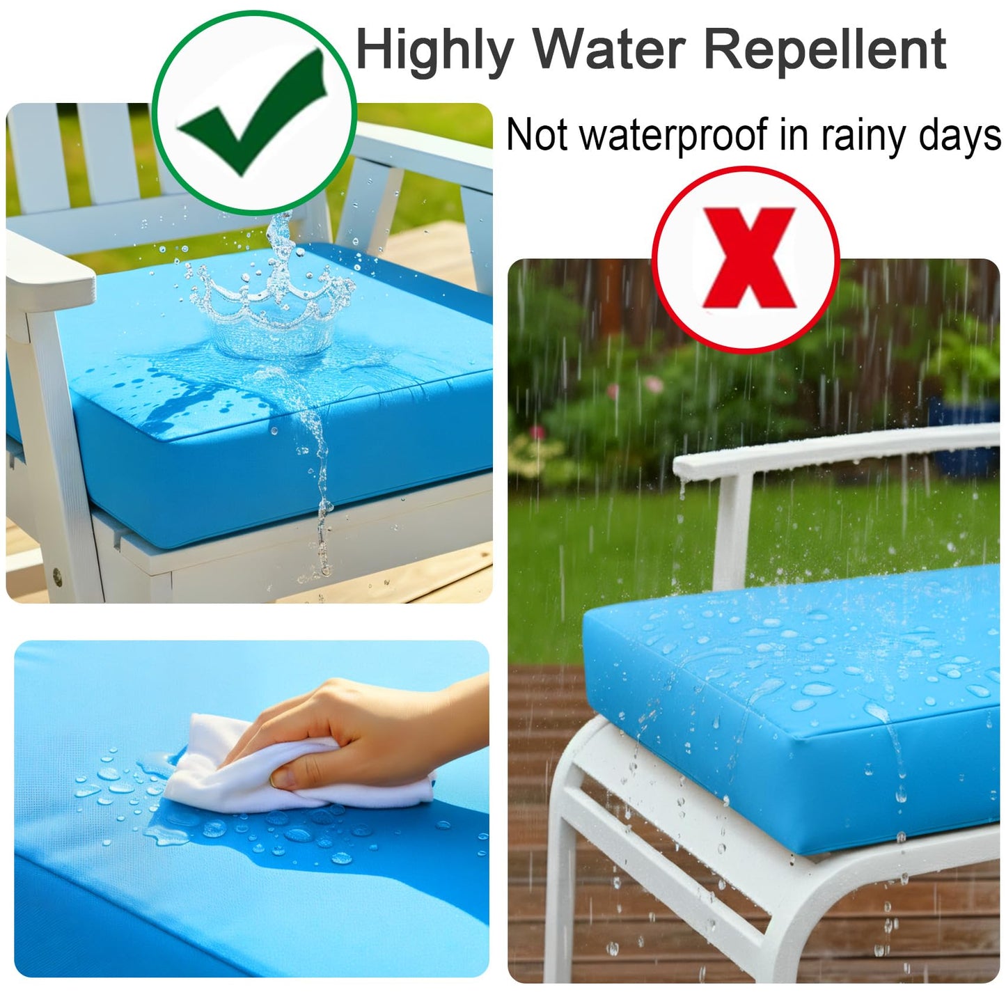 NettyPro Patio Cushion Covers Replacement Set 4 Water Repellent UV Resistant Outdoor Chair Seat Cushion Slipcover with Zipper and Tie, 22 x 20 x 4 Inch, Peacock Blue