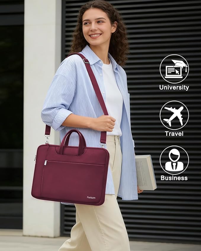 Ferkurn Laptop Case Bag Women Men Computer Sleeve with Shoulder Compatible with HP/Inspiron/Thinkpad/Vivobook/MSI/Surface, 15.6 inch, Red
