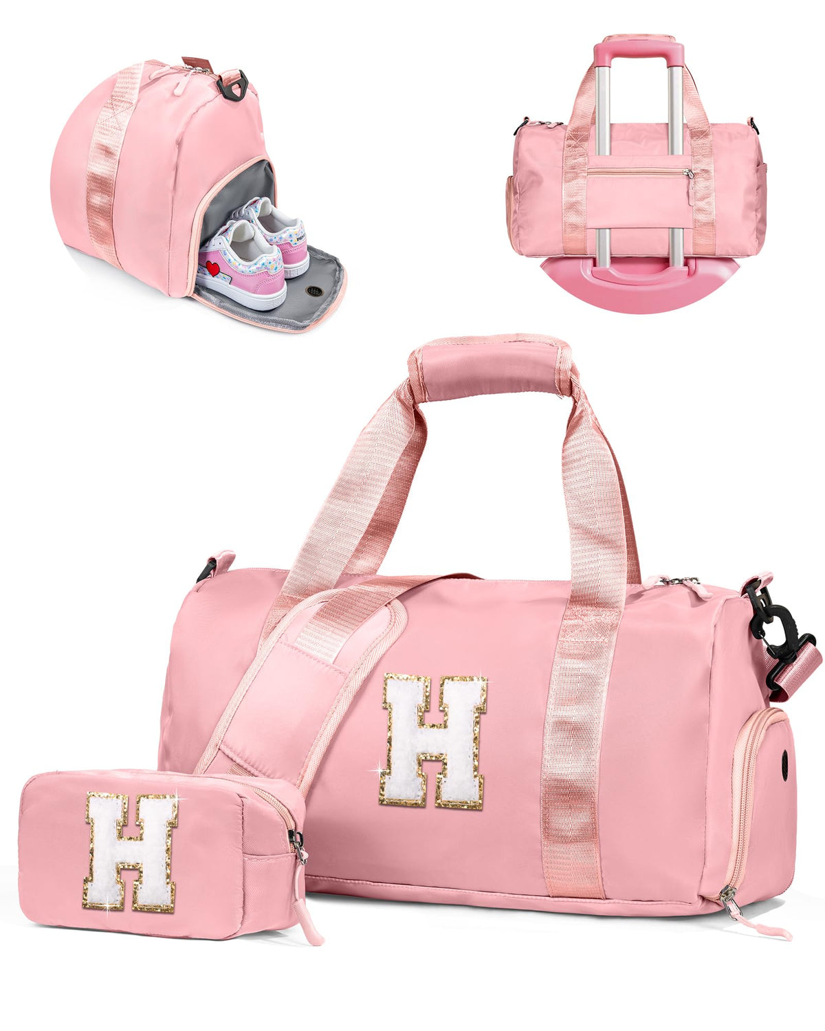Vogewood Gifts for Daughter-Girl Gym Bag with Shoe Compartment, Kid Personalized Weekender Ballet Bags, Initial Travel Tote with Makeup Pouch, Gift for Granddaughter Sister Niece (Letter H)