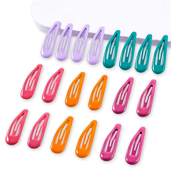20 PCS Metal Snap Hair Clips Water Drop No Slip Barrettes for Women Bright Small Hair Clips For Thick And Thin Fine Hair,Purple Orange Blue Red,1.97 x 0.5 In.