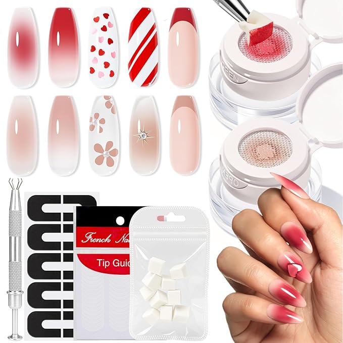 modelones Pat Paint Gel Nail Polish, 2 Colors Soak Off UV Patting Gel Polish Pigmented Colors for Ombre & Gradient & Blush Blooming & French Tip Nail Art, Radiant Red