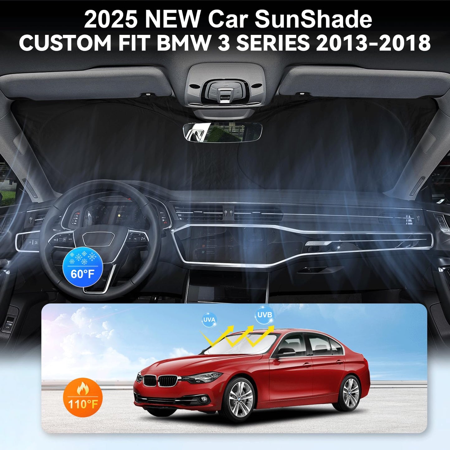 for 3 Series Windshield Sun Shade Sunshade Fits BMW 2013-2018 3 Series/ F30/ F31/ F80/ M3 for BMW 328i 335i 320i 330i 325i Windshield Cover Window Shield Protector Sun Visor Car Accessories