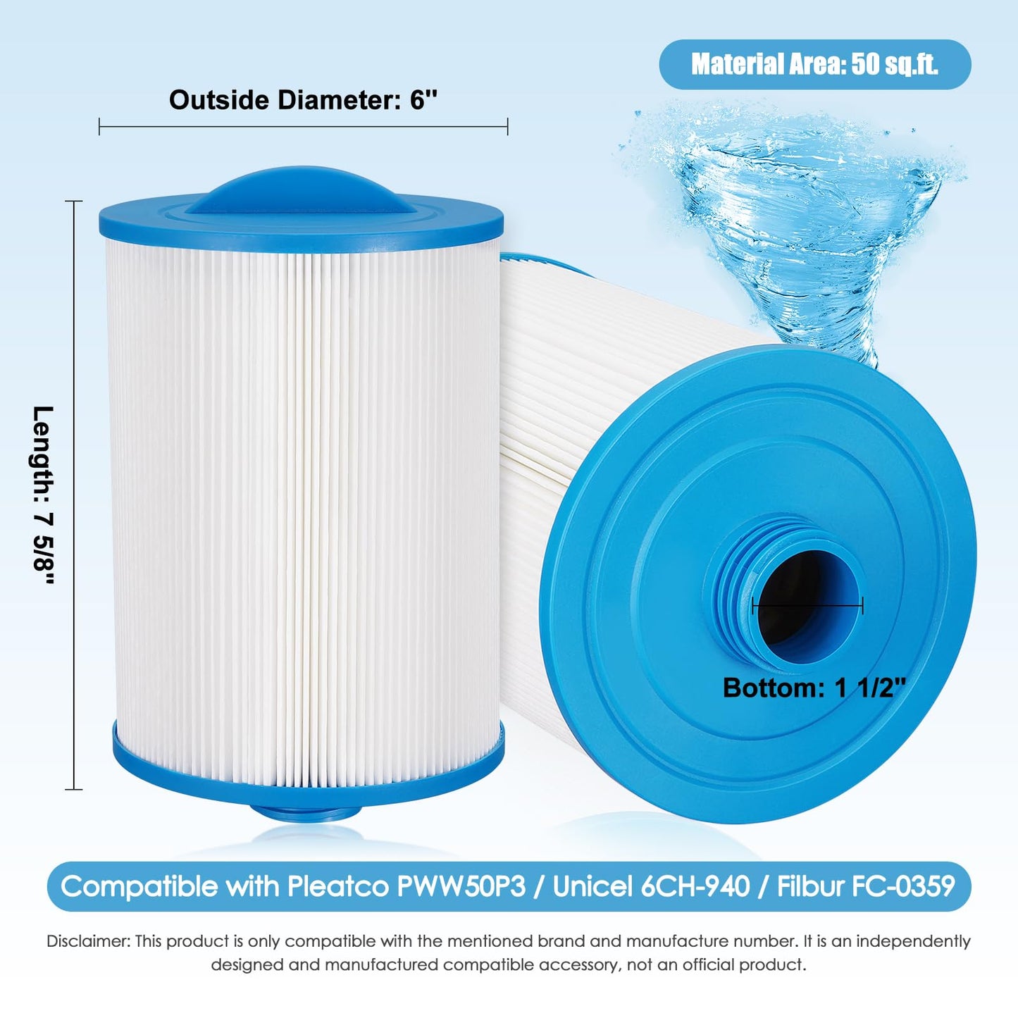 LVJUSEN PWW50P3 Spa Filter Replacement for Pleatco Pure PWW50P3/Unicel 6CH-940 Spa Filter/Viking Spa Filter/Waterway 817-0050/Filbur FC-0359,25252,03FIL1400-2 Pack