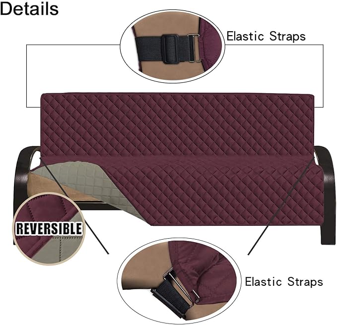 Easy-Going Futon Sofa Slipcover Reversible Sofa Cover Armless Futon Cover Furniture Protector Couch Cover Water Resistant Pets Kids Children Dog Cat (Futon, Wine/Beige)