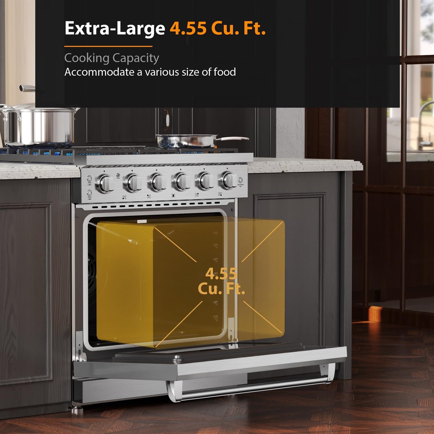 Empava 30 Inch Gas Range with True Convection, 4.55 Cu. Ft Oven, 18,000 BTU Power Burner for Searing, 5 Sealed Burners Cooktop, Convertible NG/LP, Stainless Steel, CSA Certified