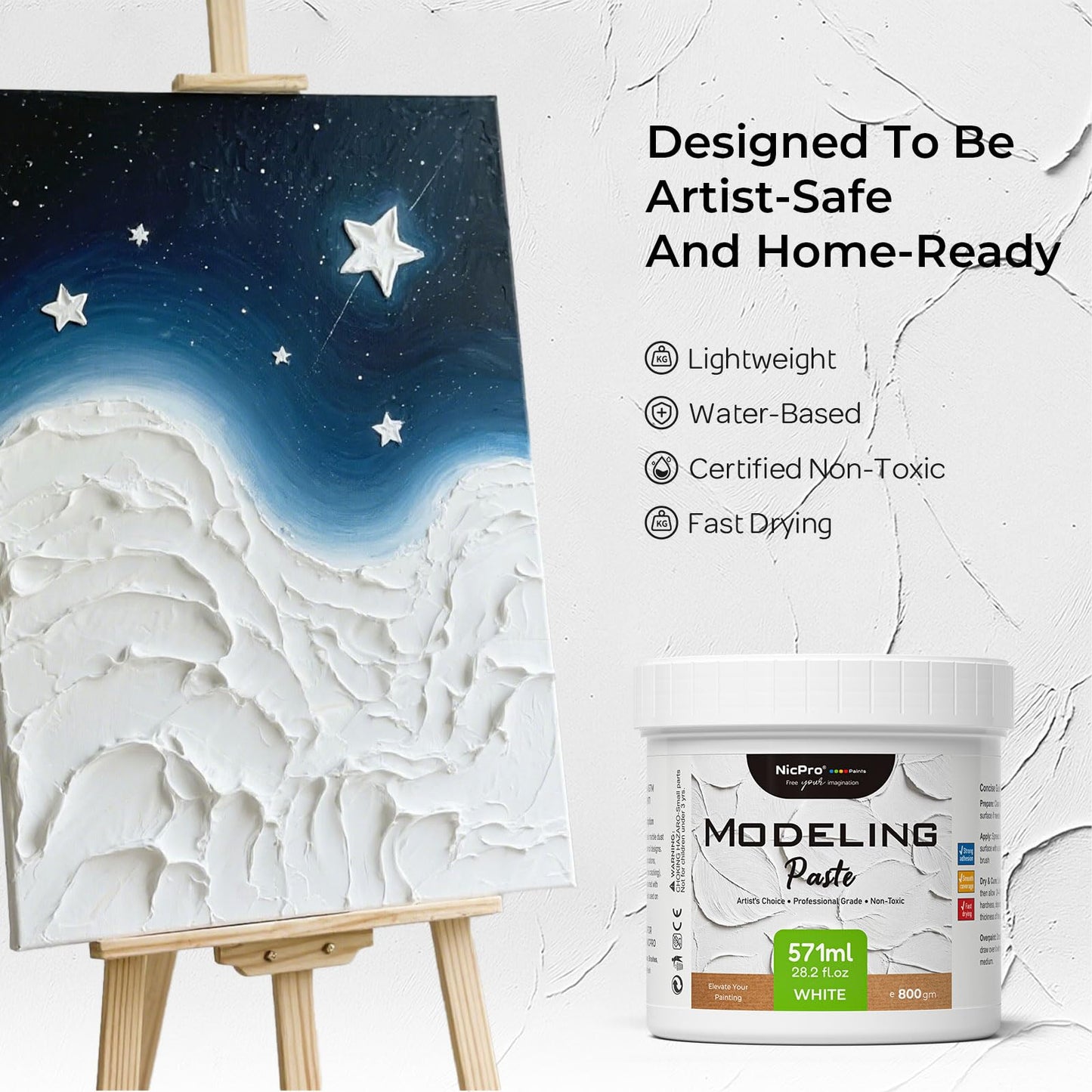 Nicpro Modeling Paste 571 ml / 28.2 oz for Acrylic Painting, High Density Acrylic Medium for Texture Art and Thickness, Structural Molding Texture Paste for Canvas Paint, Art Projects, DIY, 3D Effect