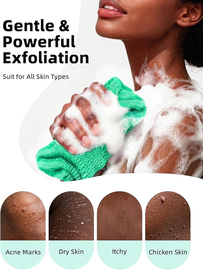 Cleangor 2Pcs African Net Sponge Authentic with Knots - Exfoliating Body Scrubber for All Skin Types, African Bath Sponge, Wash Cloth, Gentle Exfoliation Shower Rag for Women Daily Use