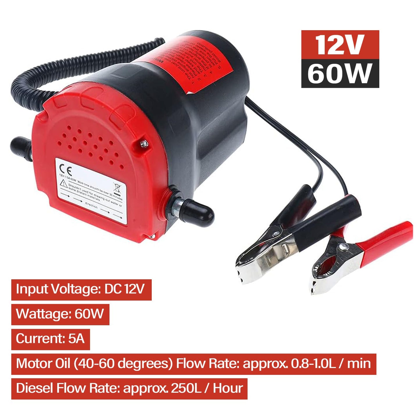 Amarine Made 12V 60W Oil Change Pump Extractor, Oil/Diesel Fluid Pump Extractor Scavenge Oil Change Pump Transfer Suction Transfer Pump with Tubes Truck Rv Boat ATV (Red)