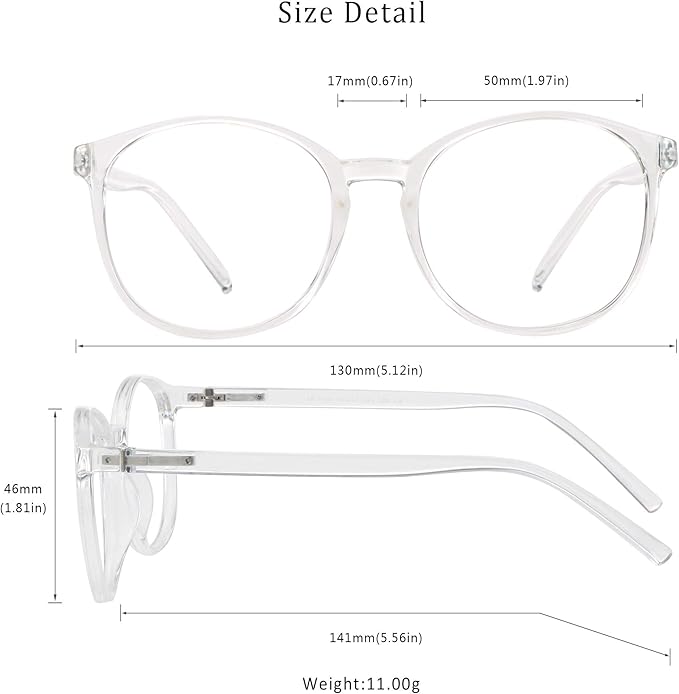 LifeArt Round Blue Light Blocking Glasses, Computer Glasses, Gaming Glasses, TV Glasses for Women Men (Clear, 2.75 Magnification)