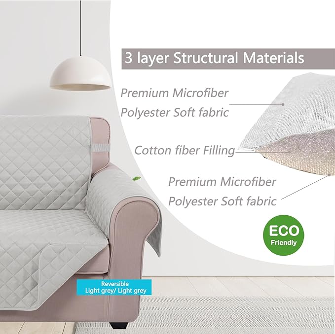 U-NICE HOME Loveseat Sofa Cover Reversible Couch Covers for 2 Cushion Couch for Dogs Furniture Protector Cover with Elastic Straps Water Resistant(Loveseat Small, Light Grey/Light Grey)