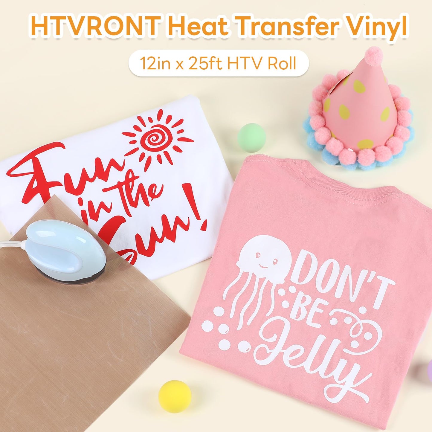 HTVRONT HTV Roll Heat Transfer Vinyl - 12" x 25ft White Iron on Vinyl for T-Shirts, Easy to Weed & Transfer HTV Vinyl - Compatible with All Cutting Machine