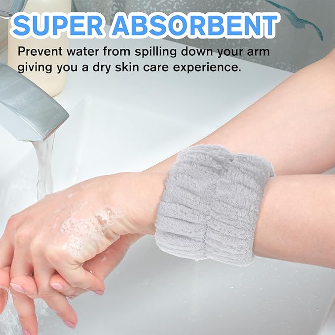 6 Pcs Face Wash Headband and Wristband Set Spa Headband and Wristbands Set Makeup Facial Face Wash Head Wrist Bands Soft Puffy Makeup Skin Care Facewashing Hair Band Accessories for Women