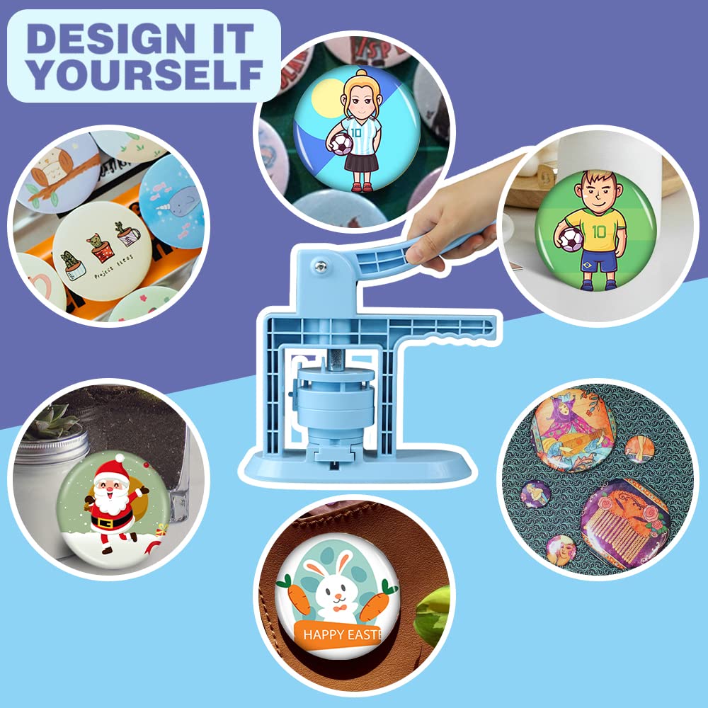 Happizza Button Maker Machine Multiple Sizes (4th Gen), Pin Maker 1+1.25+2.25 inch / 25+32+58mm, Badge Button Press Machine with Cutting Mat & 300 Sets Badge Making Supplies & Circle Cutter