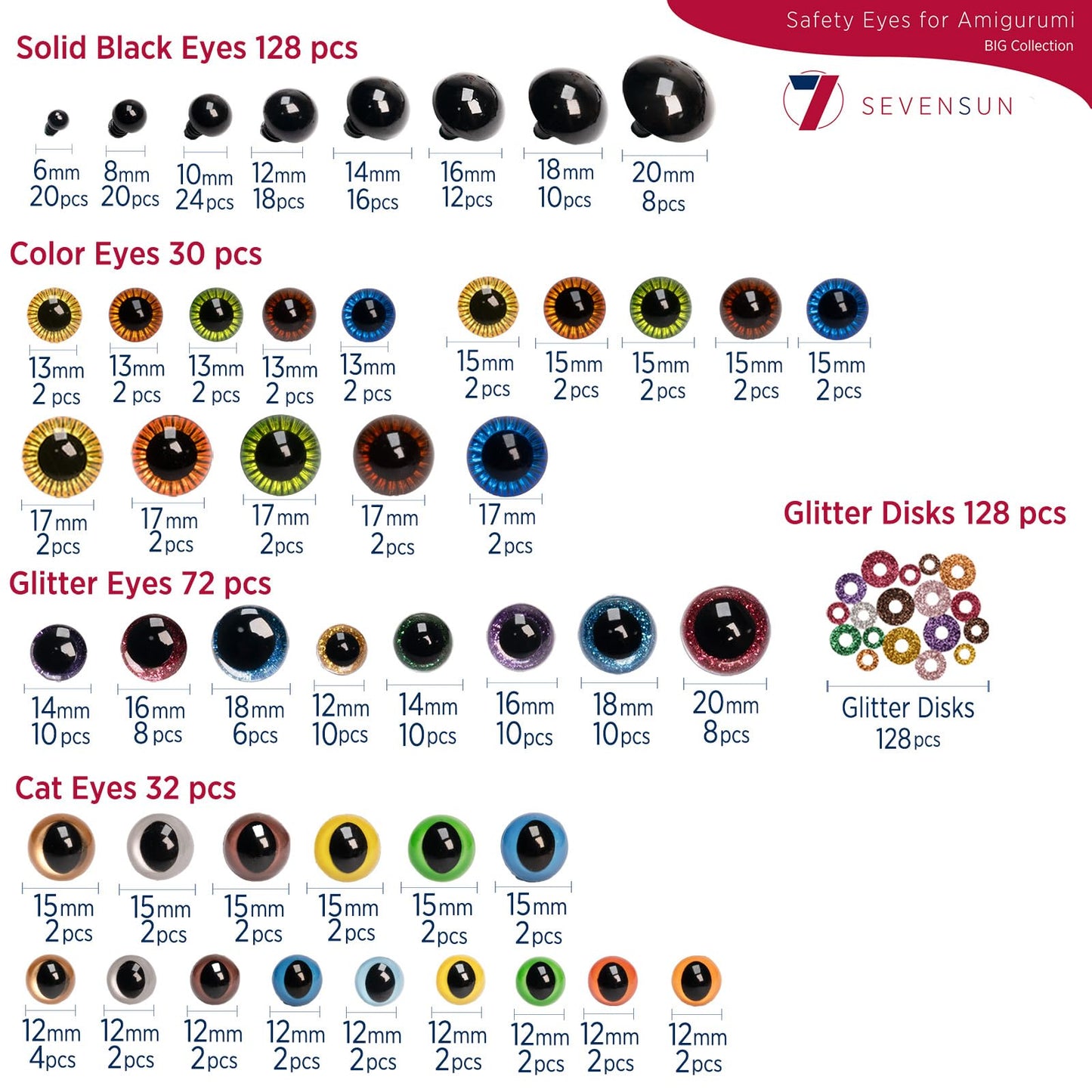 SEVENSUN 636 PCS Safety Eyes for Crocheting, Crochet Safety Eyes and Noses for Amigurumi Crochet Animals Craft Doll Eye Glasses