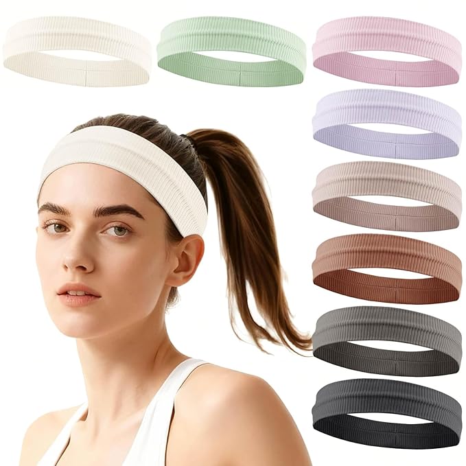 DRESHOW 8 Pack Sweat Bands Headbands for Women Workout Non-Slip Stretchy Fashion HairBand Curly Hair Headband Soft Hair Accessories for Sports Running Athletic Yoga