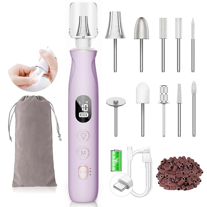 Cordless Nail Drill, Electric Nail File with LED & LCD, Long-Lasting Thick Toenail Trimmer, Rechargeable & Cordless Toe Nail Care Tools for Women & Seniors Manicure and Pedicure Gifts