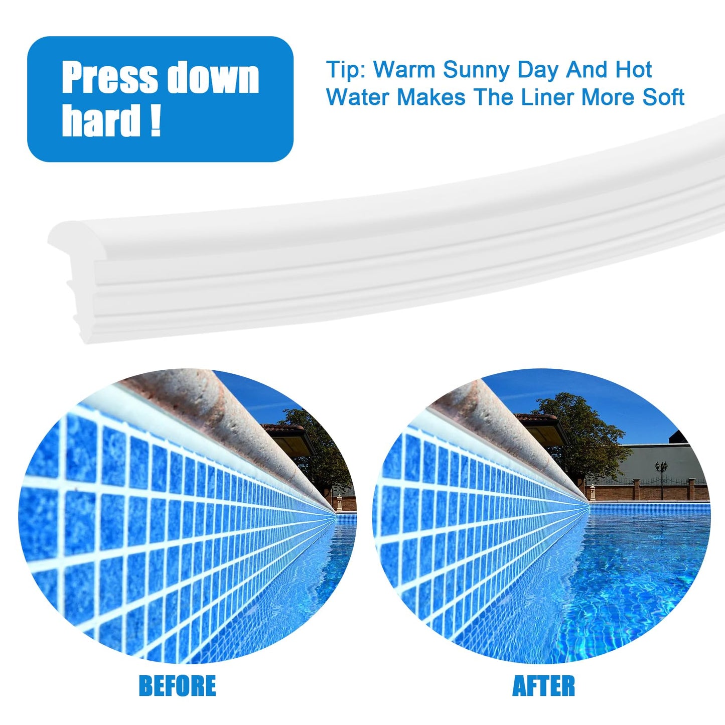 FBULWSEC 60'ft Roll Swimming Pool Liner Bead Lock for Above-Ground & In-Ground Swimming Pool Beaded Liners, White