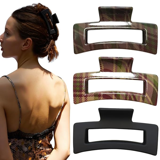 4 Inch Large Hair Claw Clips, No Slip Square Unbreakable Big Hair Clips for Women Thick Long Curly Hair, 3 Pack